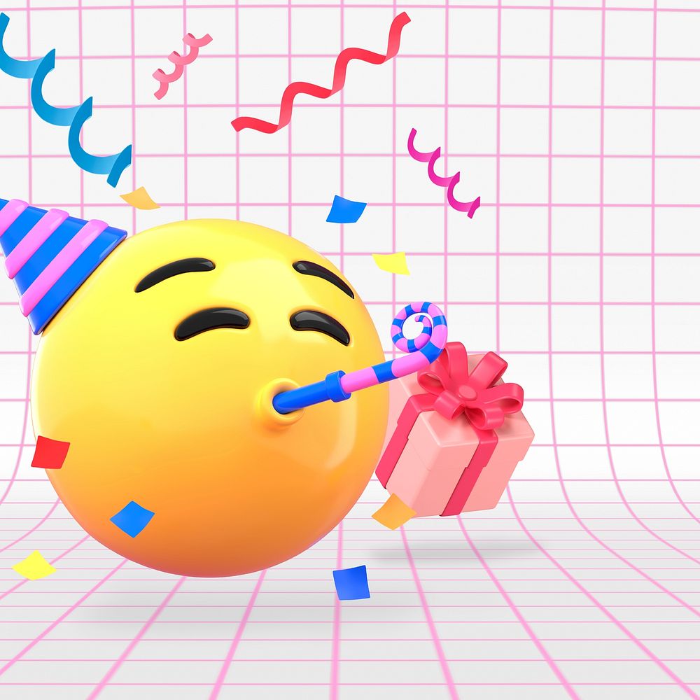 3D party emoticon, birthday celebration illustration