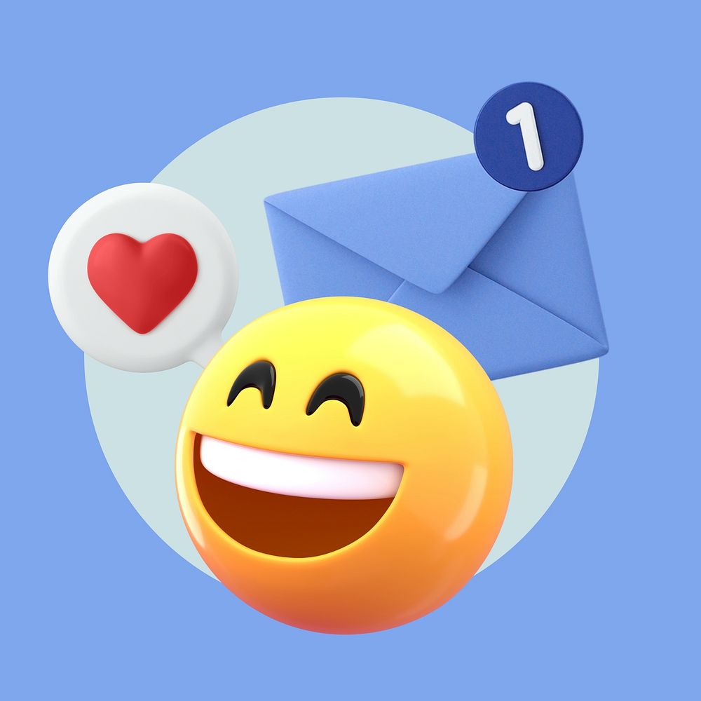 3D emoticon, mail notification illustration