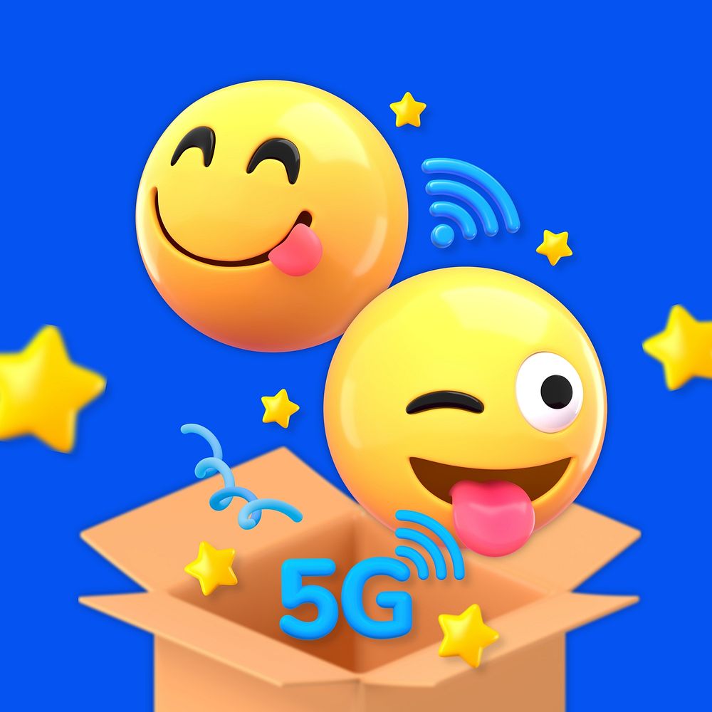 3D emoticon, 5G network illustration