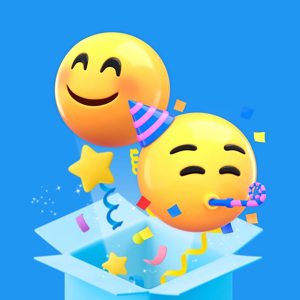 3D party emoticons, surprise box illustration