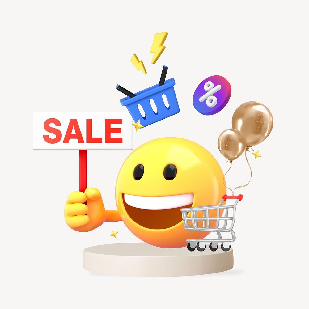Shop sale emoji, 3D emoticon illustration