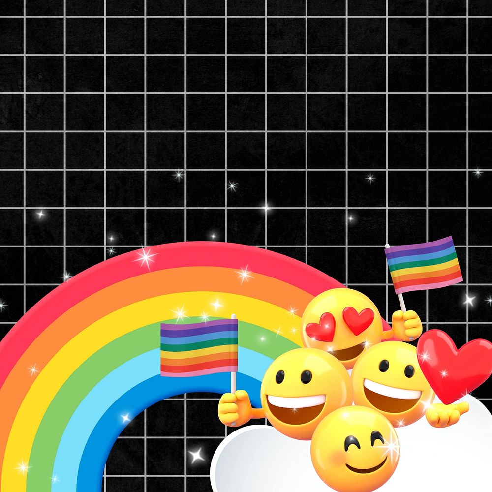 Black LGBT grid background, 3D emoji