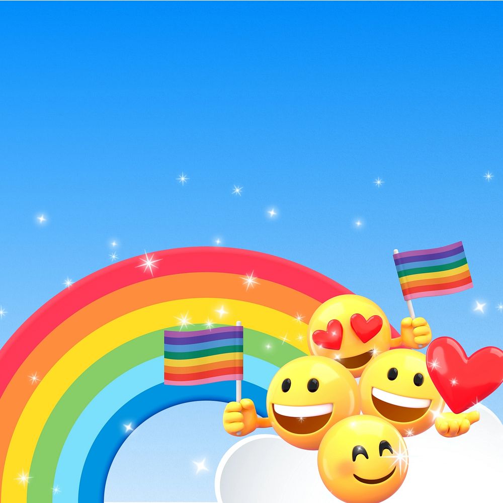 Blue LGBT border background, 3D emoji