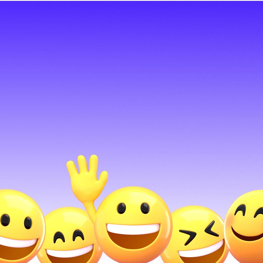 3D emoticons purple border background, happy emoji
