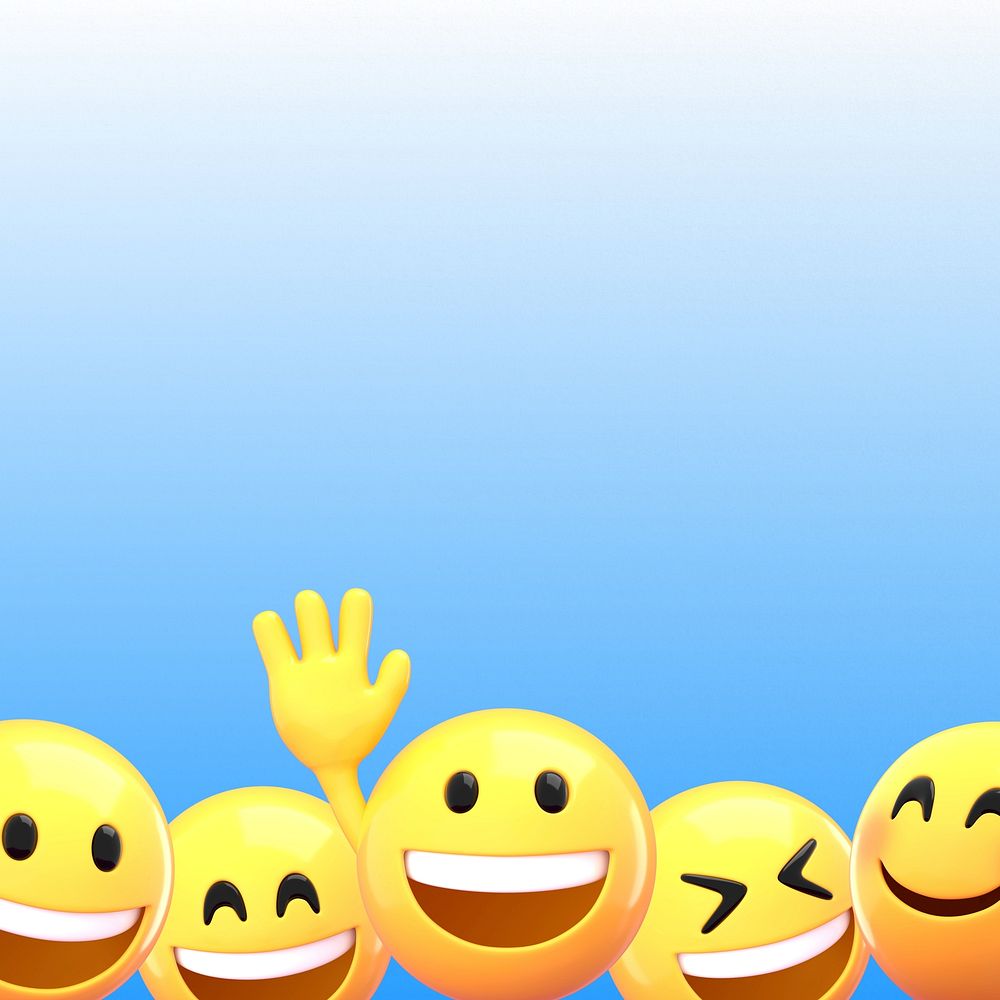 Emoticons gradient blue border background, 3D emoji