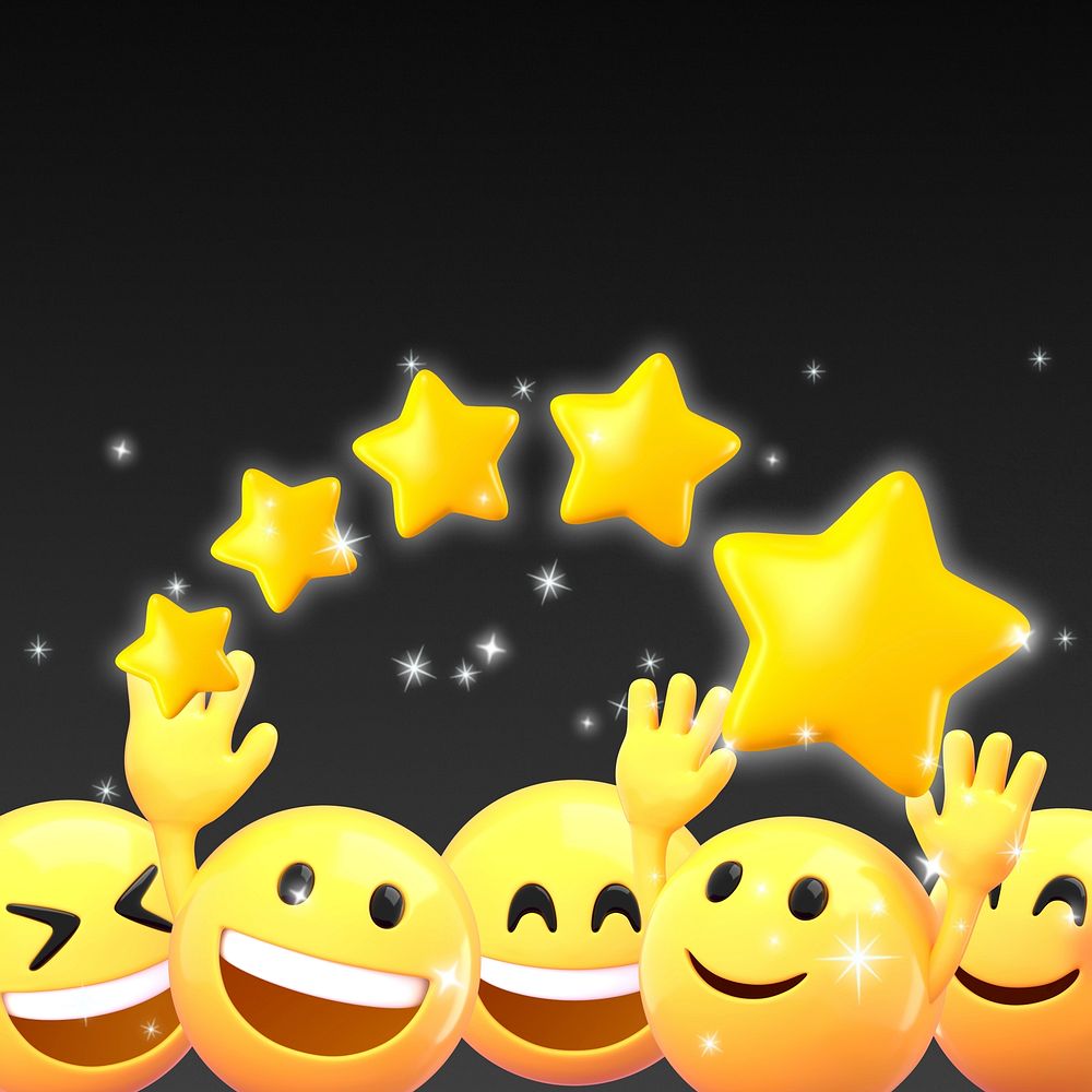 Star ratings black background, 3D emoji