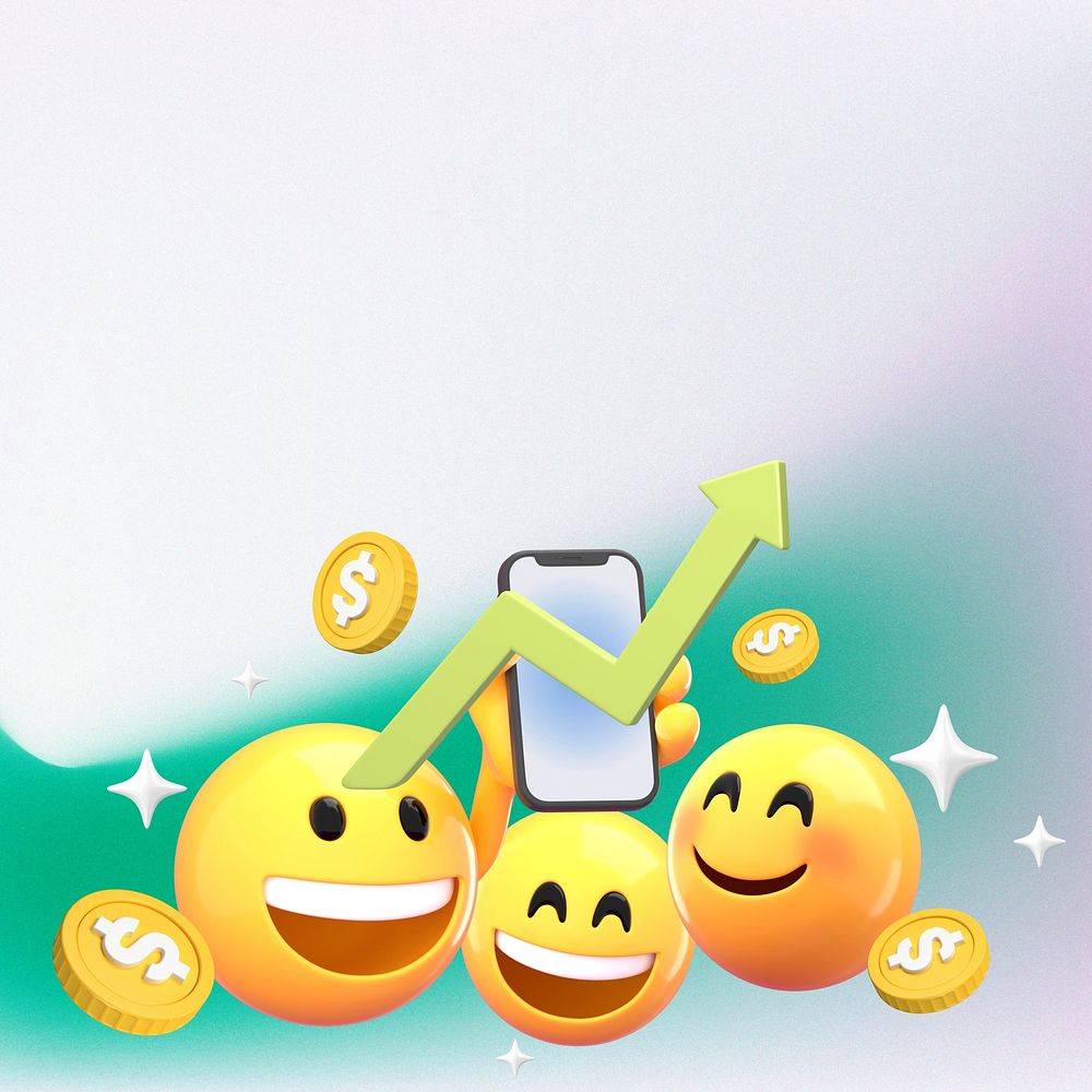 3D emoji online investing background, green design 