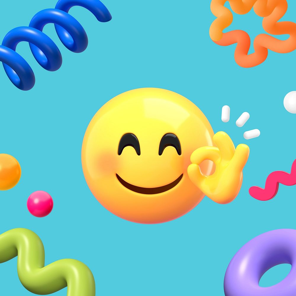 3D ok emoji, smiling emoticon