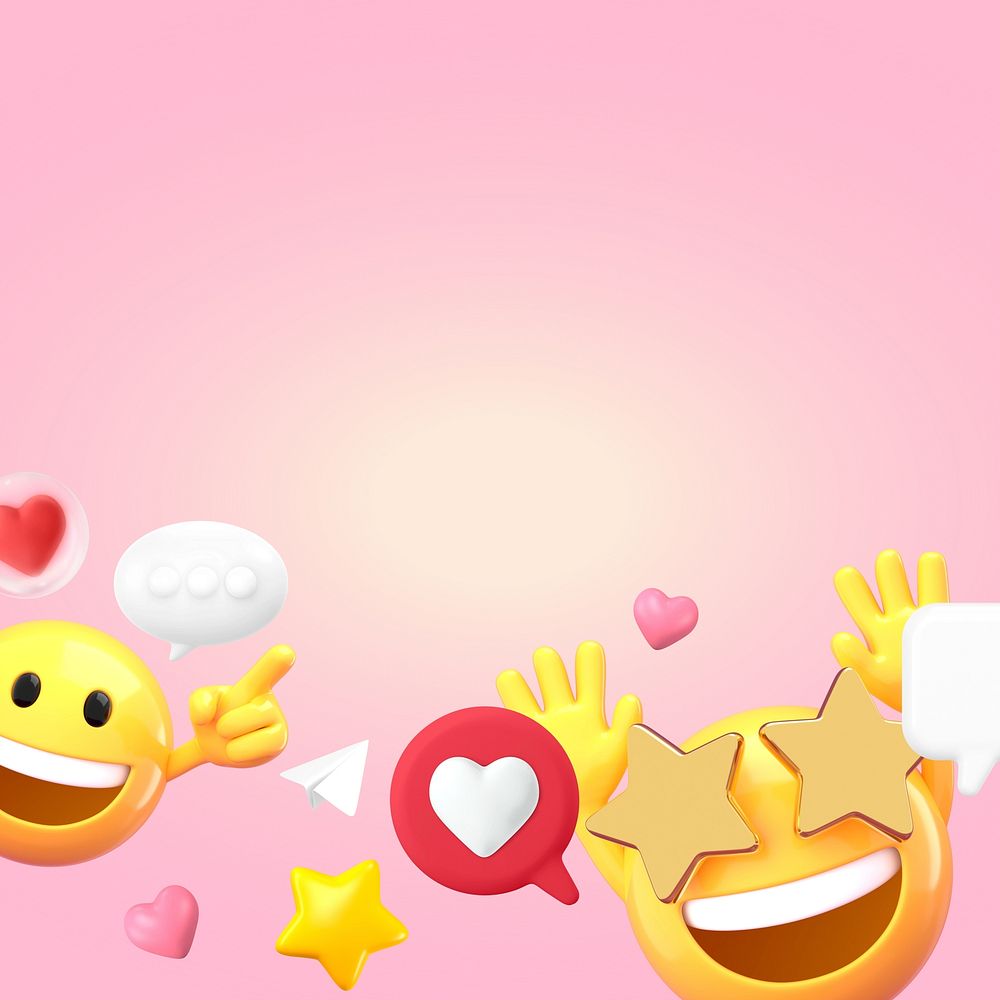 Pink social media border background, 3D emoji