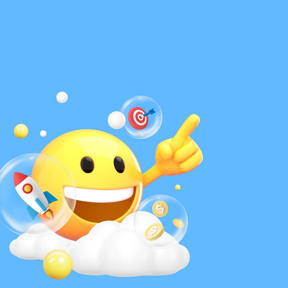Startup business emoticon background, 3D emoji
