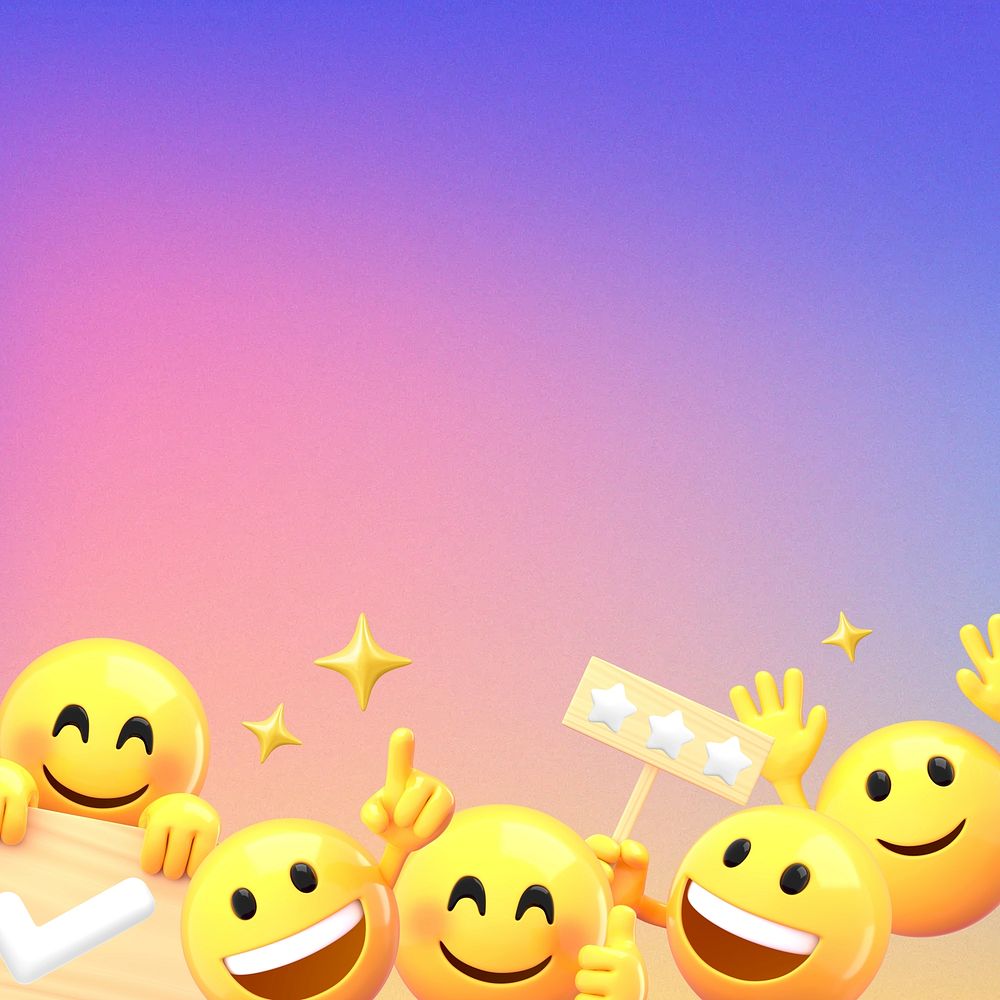 Happy emoticons gradient background, 3D emoji