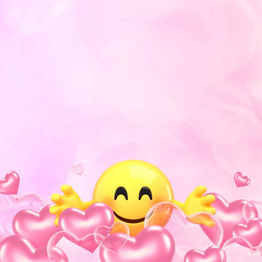 3D emoticon pink border background, Valentine's Day