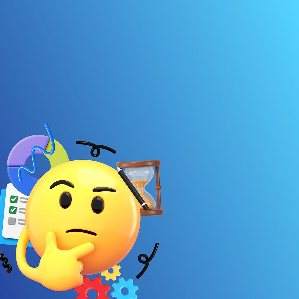 Innovative thinking blue border background, 3D emoji