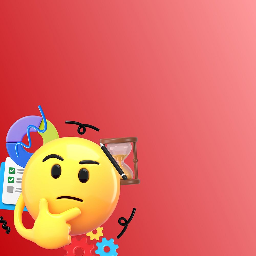 Innovative thinking red border background, 3D emoji