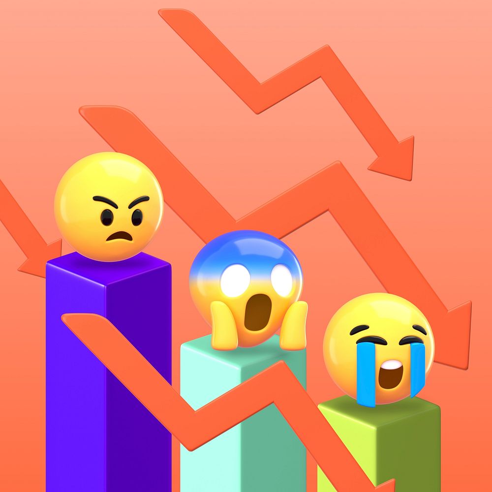Business fails icon, 3D emoji bar graph