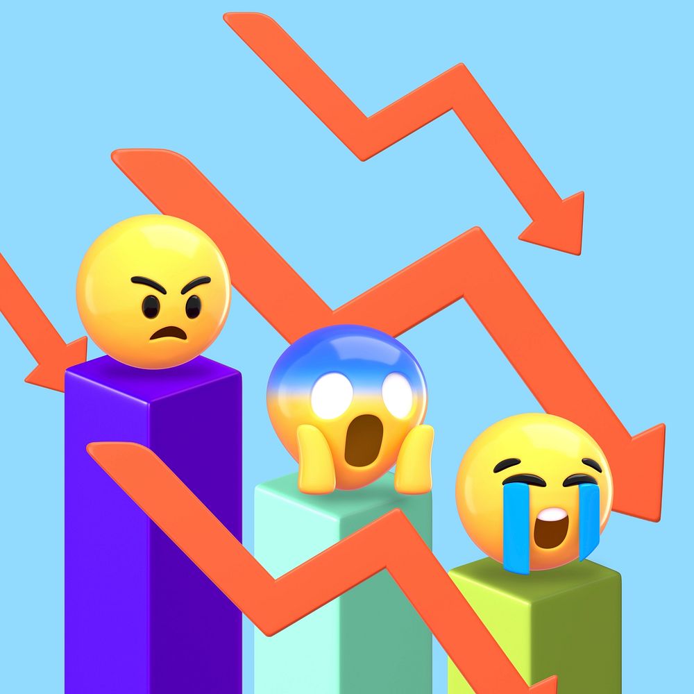 3D emoji economic decline icon, emoticon design 