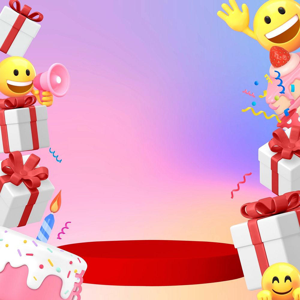 Birthday product backdrop background, 3D emoji
