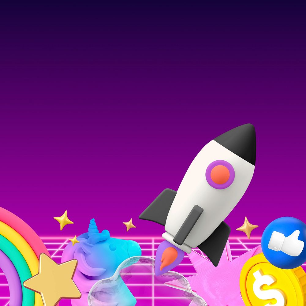 3D space rocket background, purple graphic