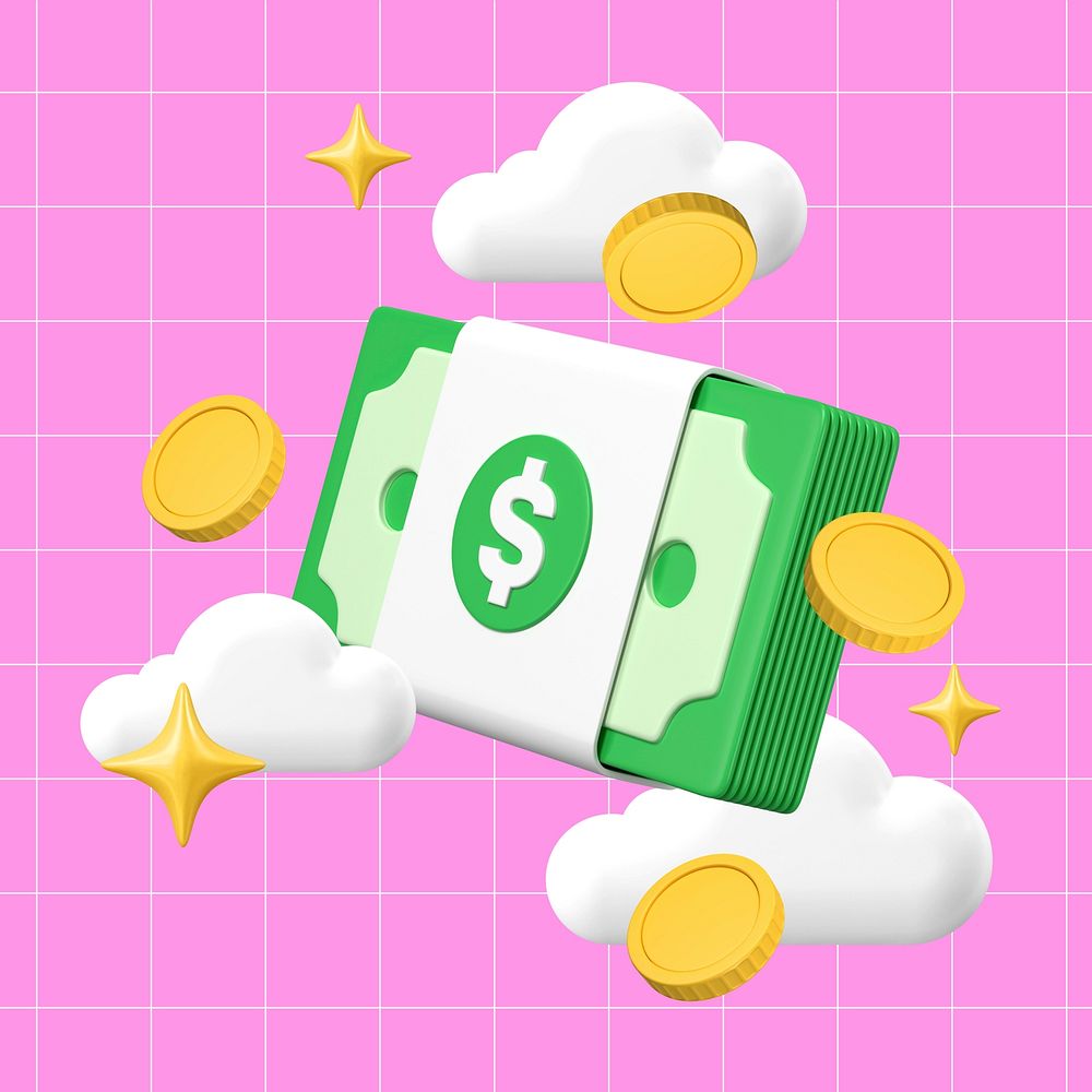3D money & cloud, cute finance concept
