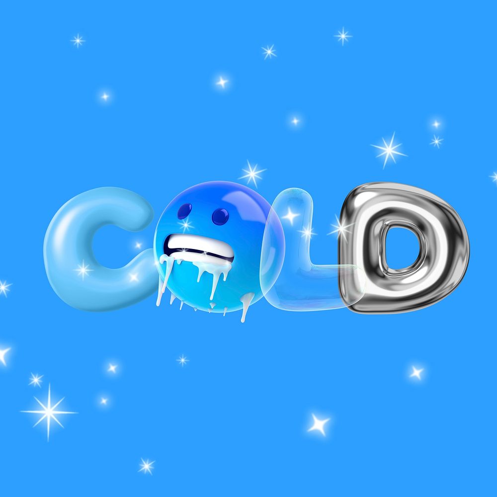 3D cold typography, freezing emoticon
