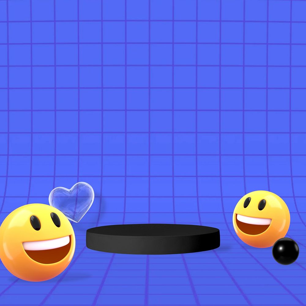 3D emoticons background, blue product backdrop