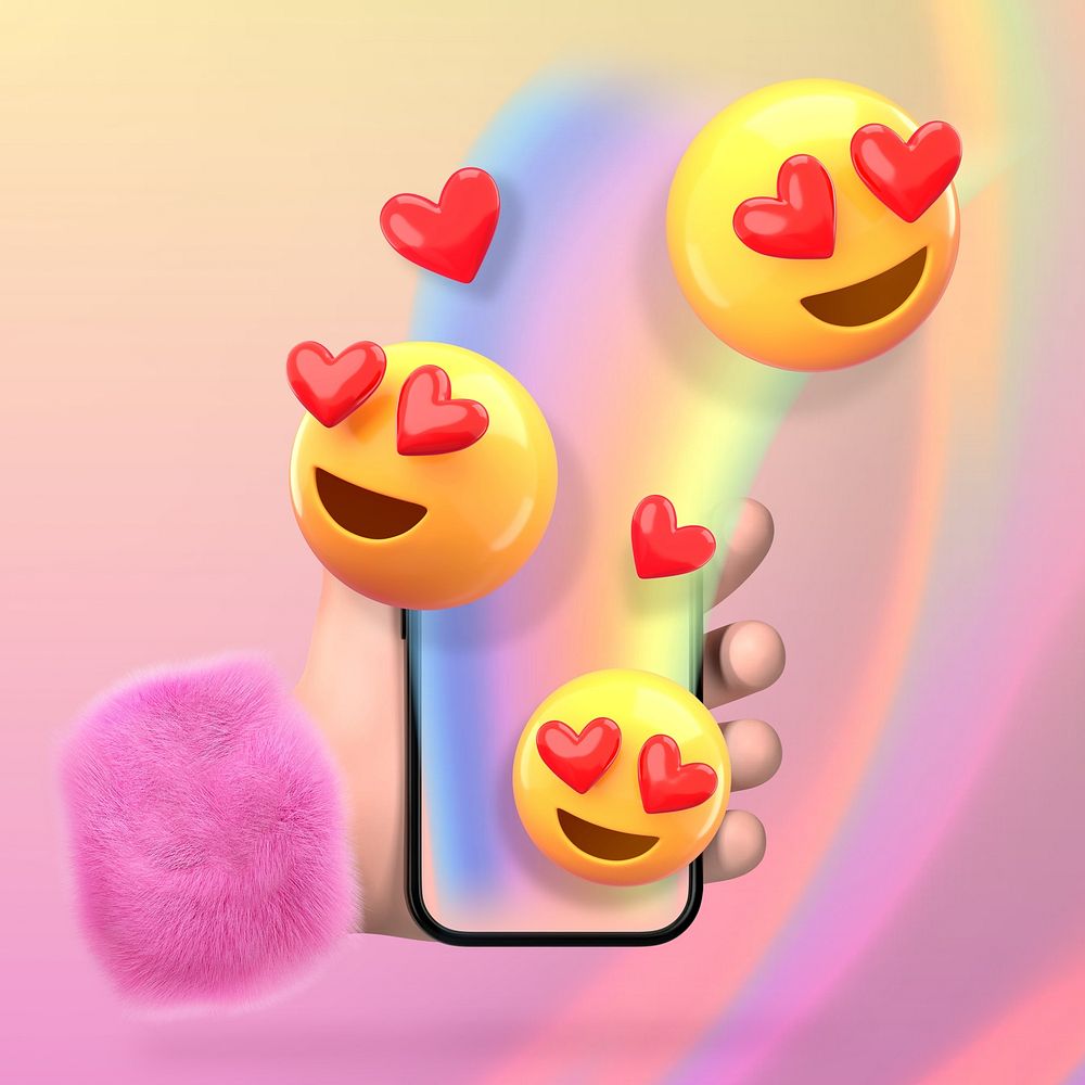Love messages emoticons, 3D rendering graphic