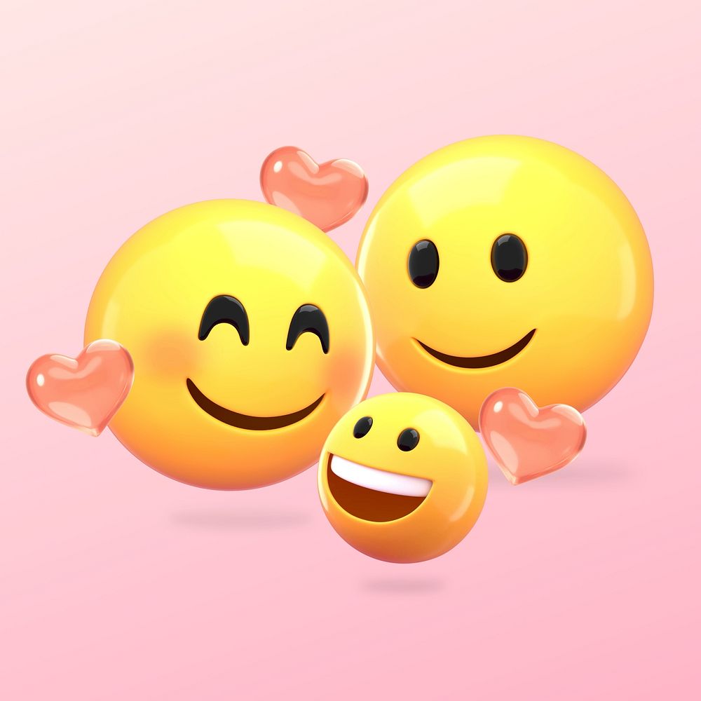 Family love emoticons, pink 3D design