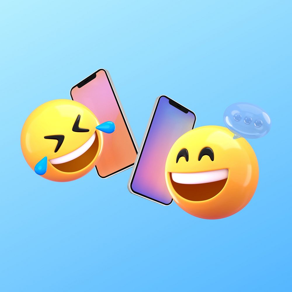 Happy emoticons talking on the phone, blue design