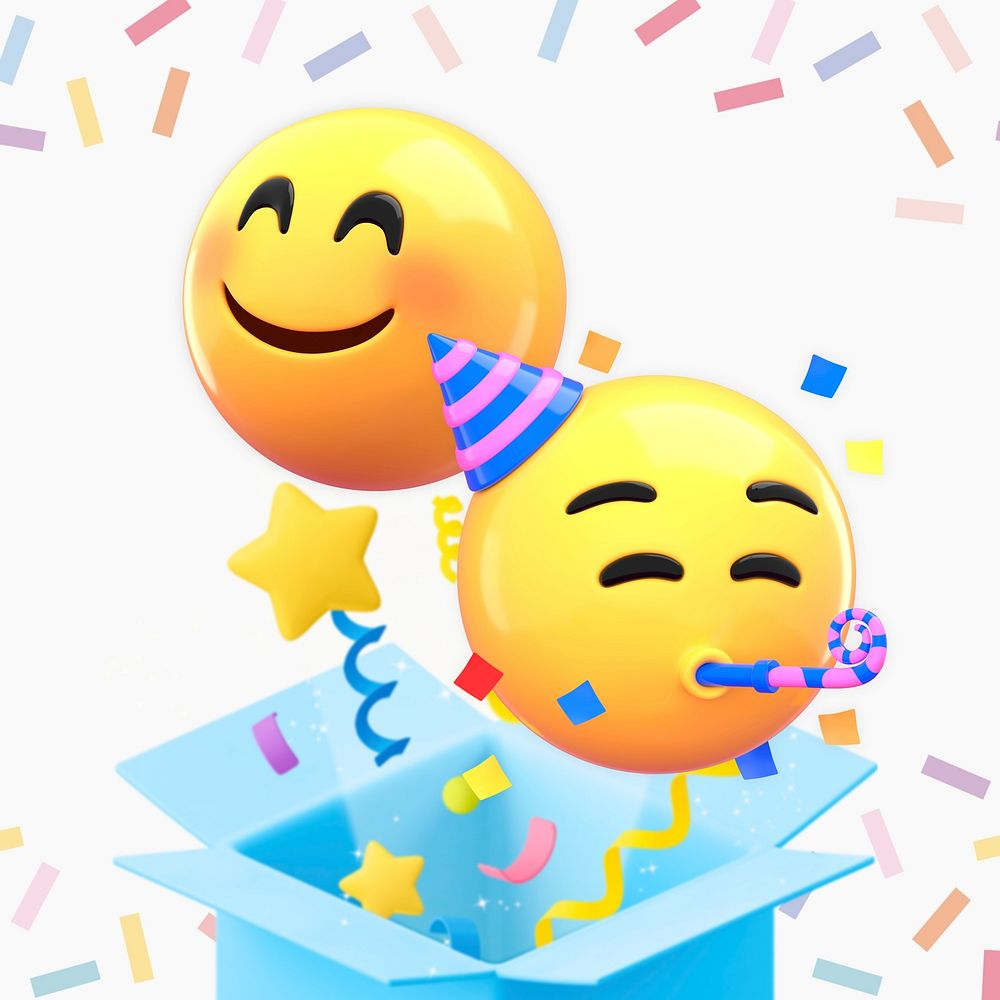 Birthday party emoticons, 3D confetti Premium Photo rawpixel