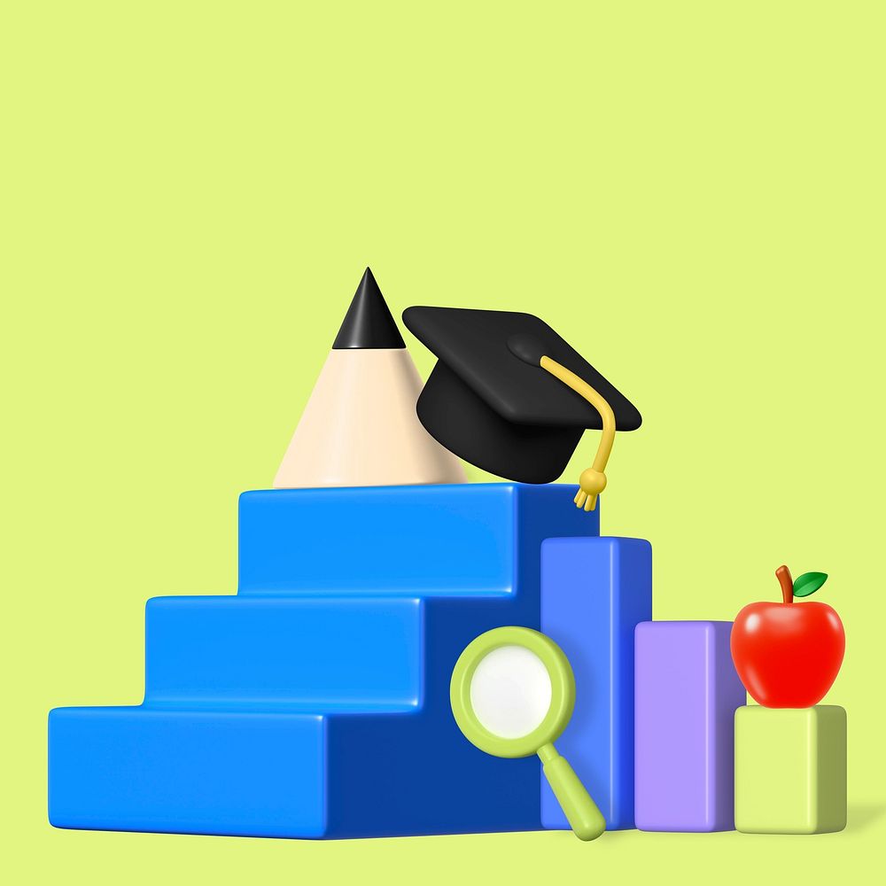 Education & graduation 3D rendered illustration