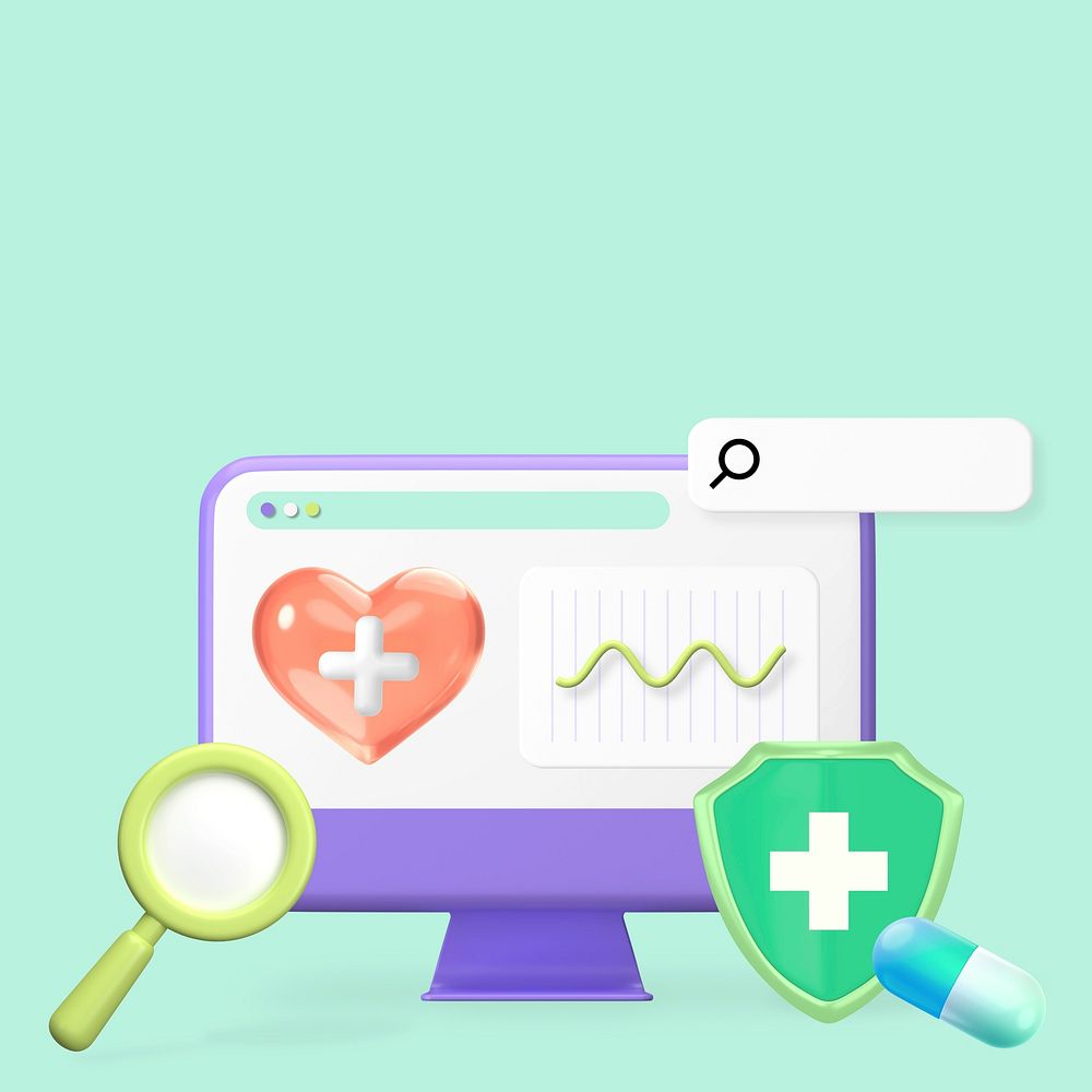 Online healthcare 3D rendered illustration