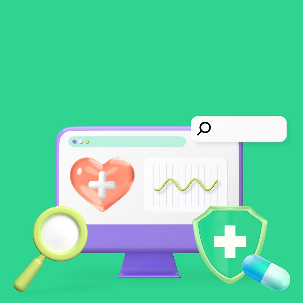 Online healthcare 3D rendered illustration