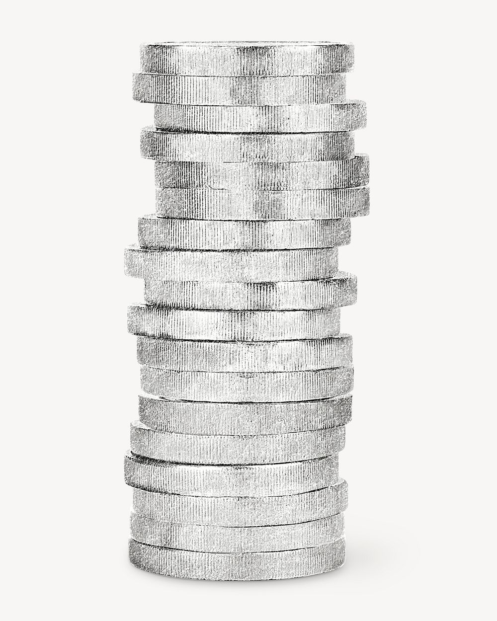 Silver coins stack money collage element psd