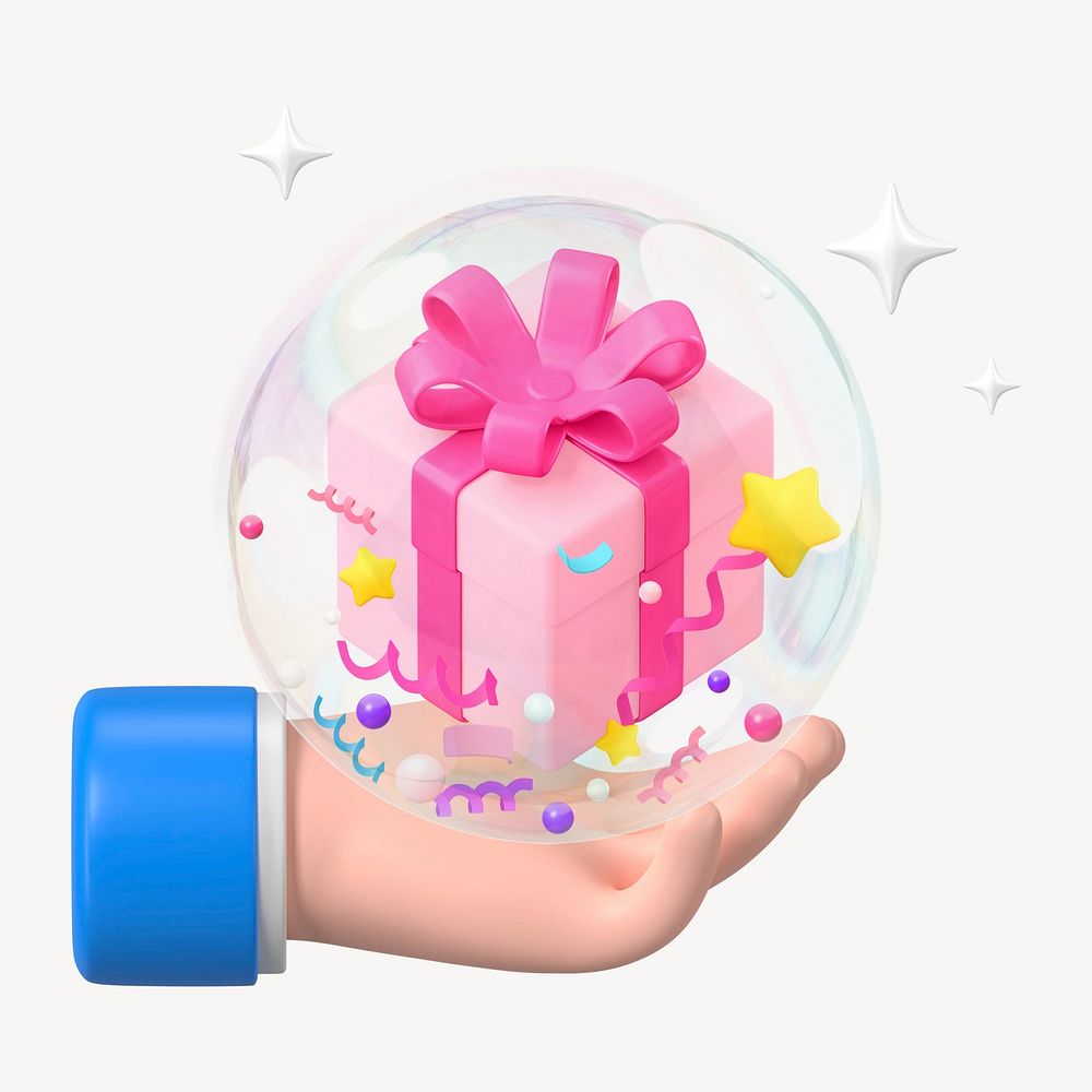 Hand offering gift, 3D birthday present