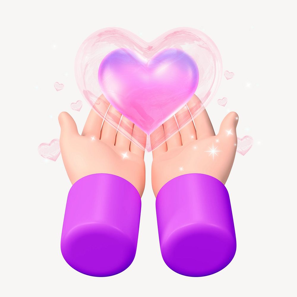 Hands cupping heart, 3D love graphic