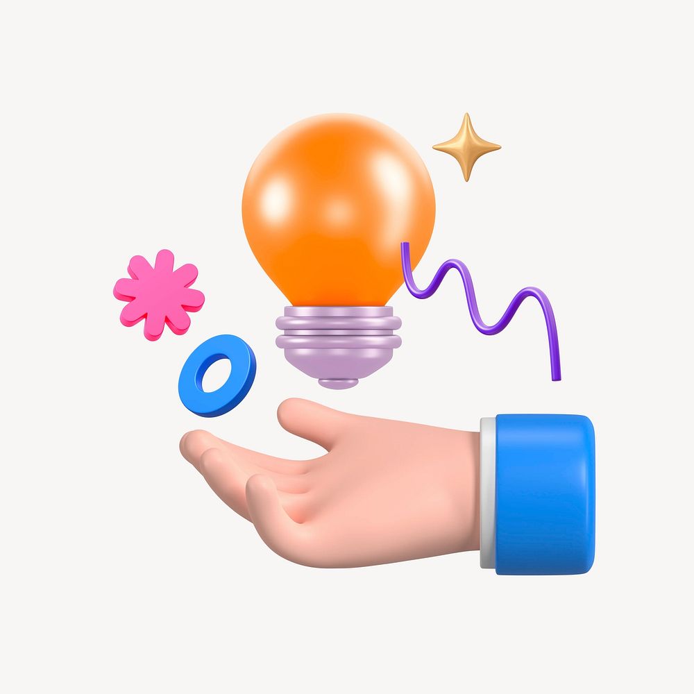Hand presenting light bulb, creative idea 3D remix