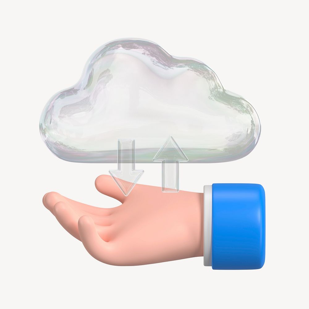Uploading cloud storage, 3D hand illustration