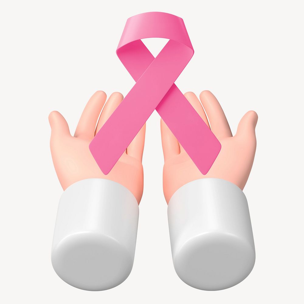 Breast cancer awareness, 3D hands cupping pink ribbon