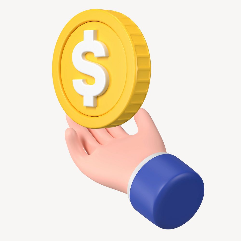 Hand presenting coin, money and finance 3D graphic