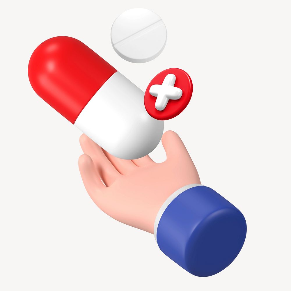 3D capsule medicine, health hand graphic