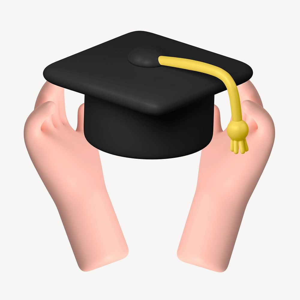 Hands holding graduation cap, education 3D remix