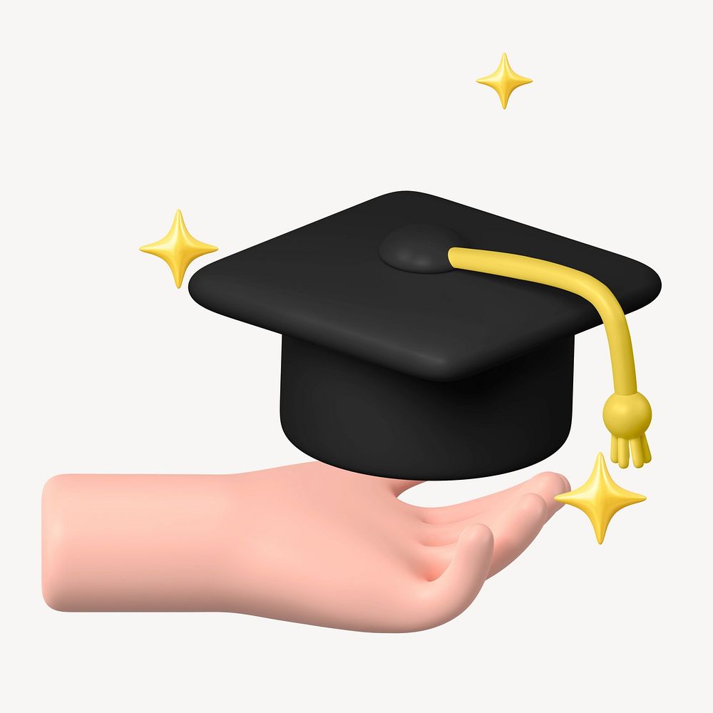 Hand presenting graduation cap, education 3D remix