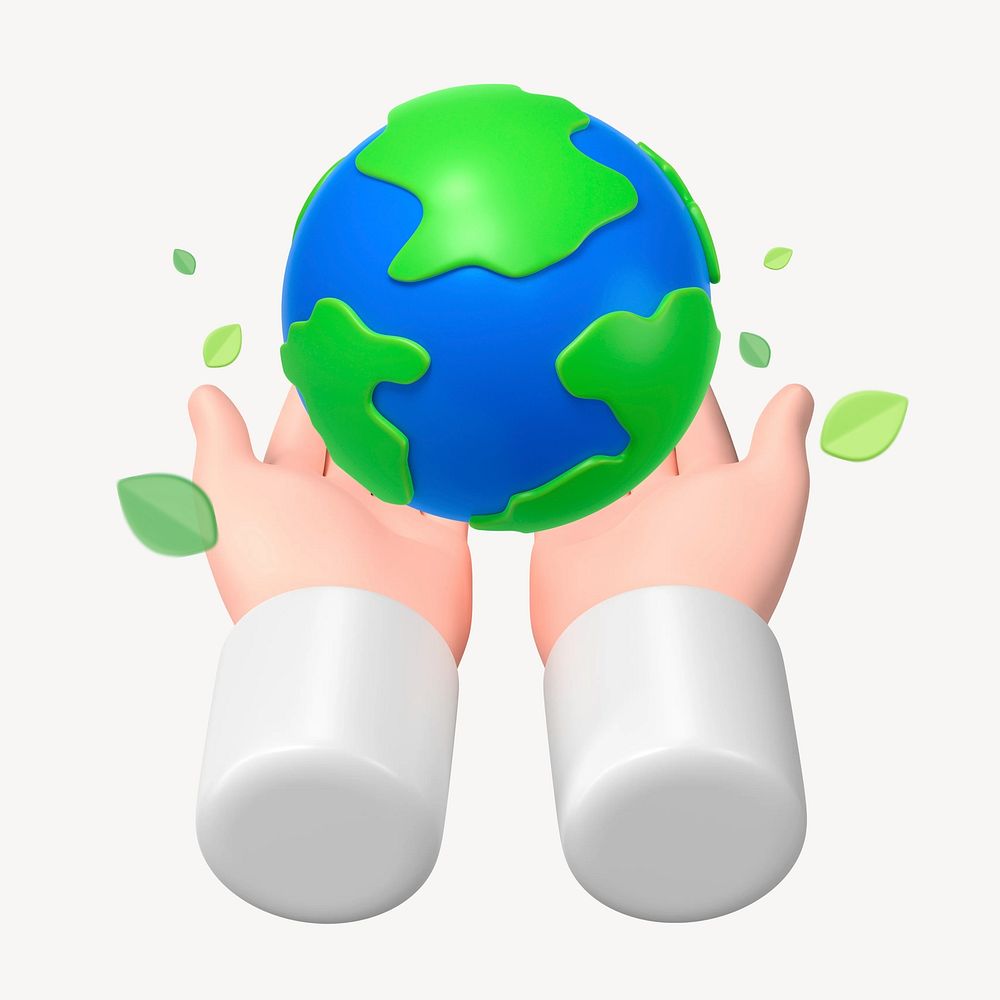 Sustainable environment, hand presenting globe 3D graphic
