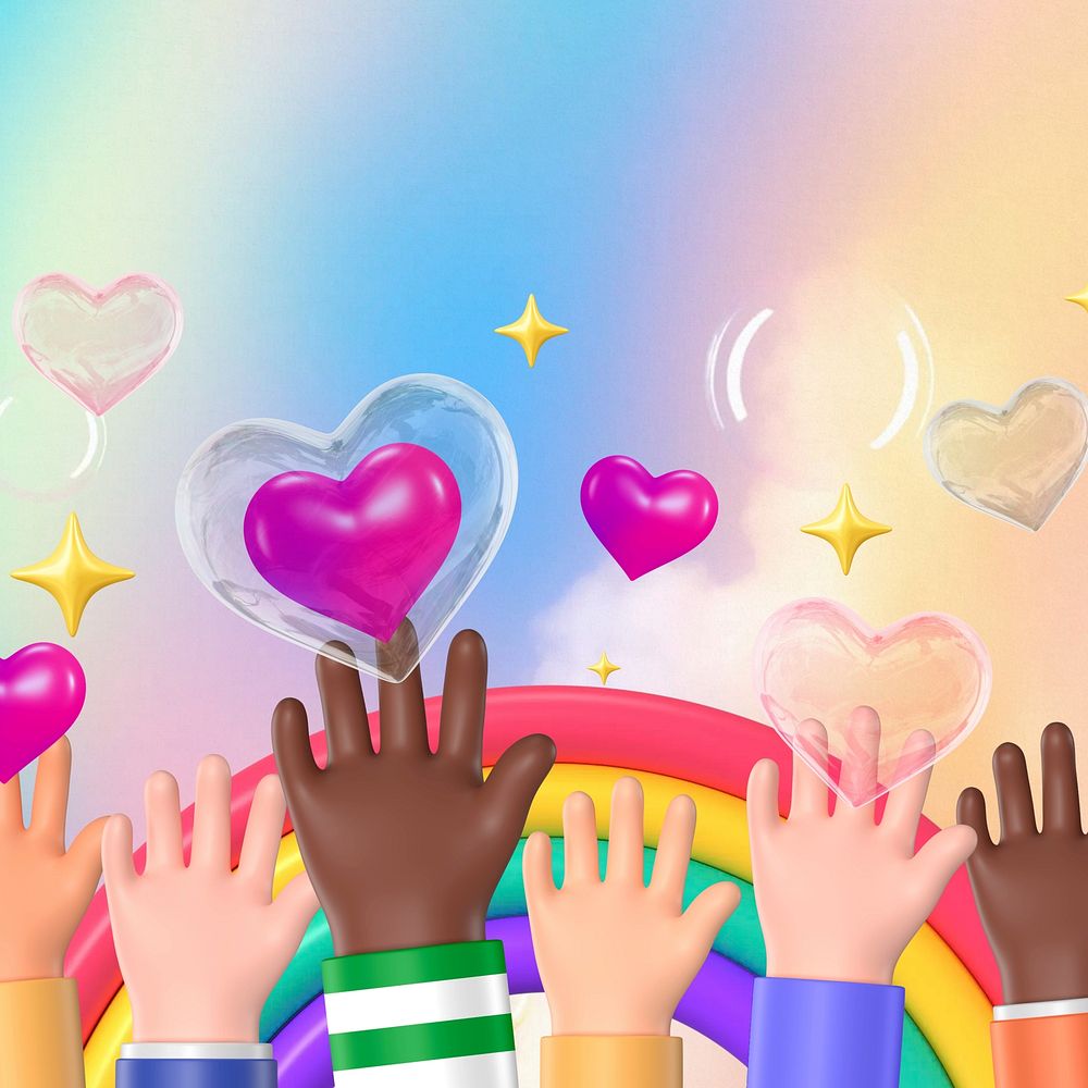 Diverse LGBTQ community background, cute 3D design