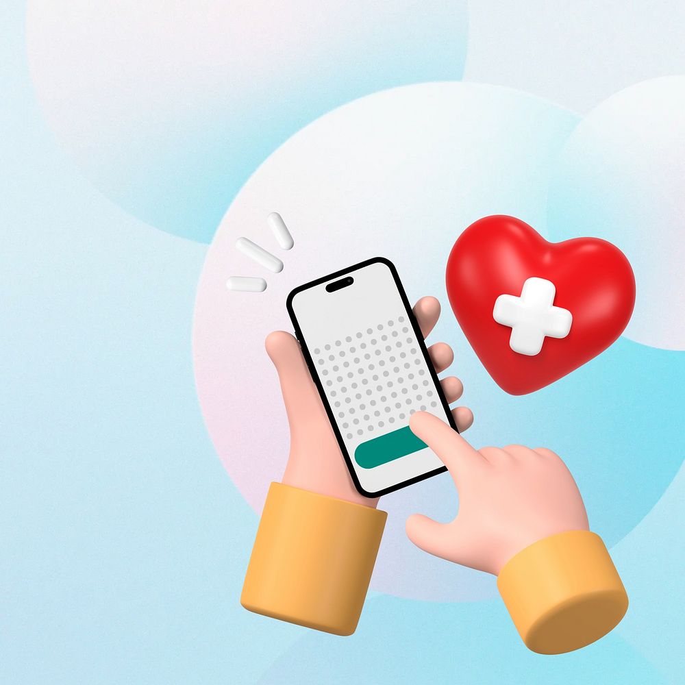 Health tracking app background, 3D hand illustration