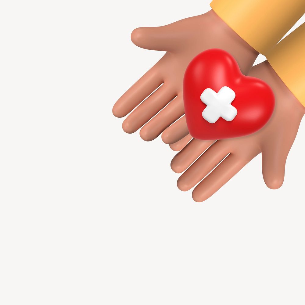 First aid background, 3D hands offering heart