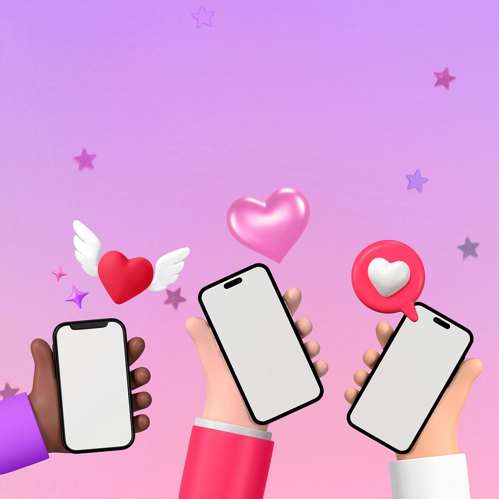 Online dating background, hands holding smartphones illustration