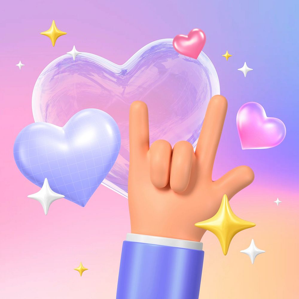 3D Valentine's Day, I love you hand sign