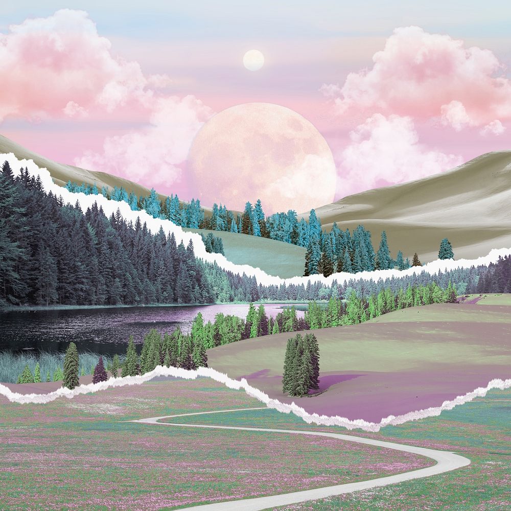 Moon & mountain aesthetic background