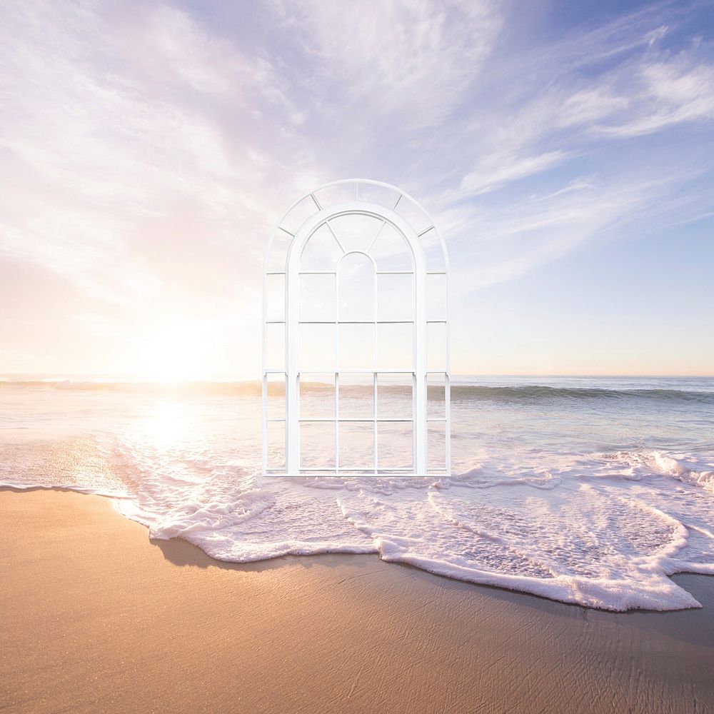 Aesthetic summer beach background, arch door design